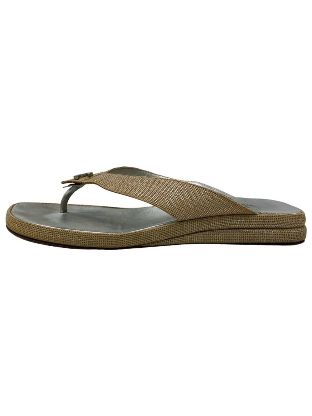 Chanel Beach Sandals 36 Beige CC Logo Silver Linen